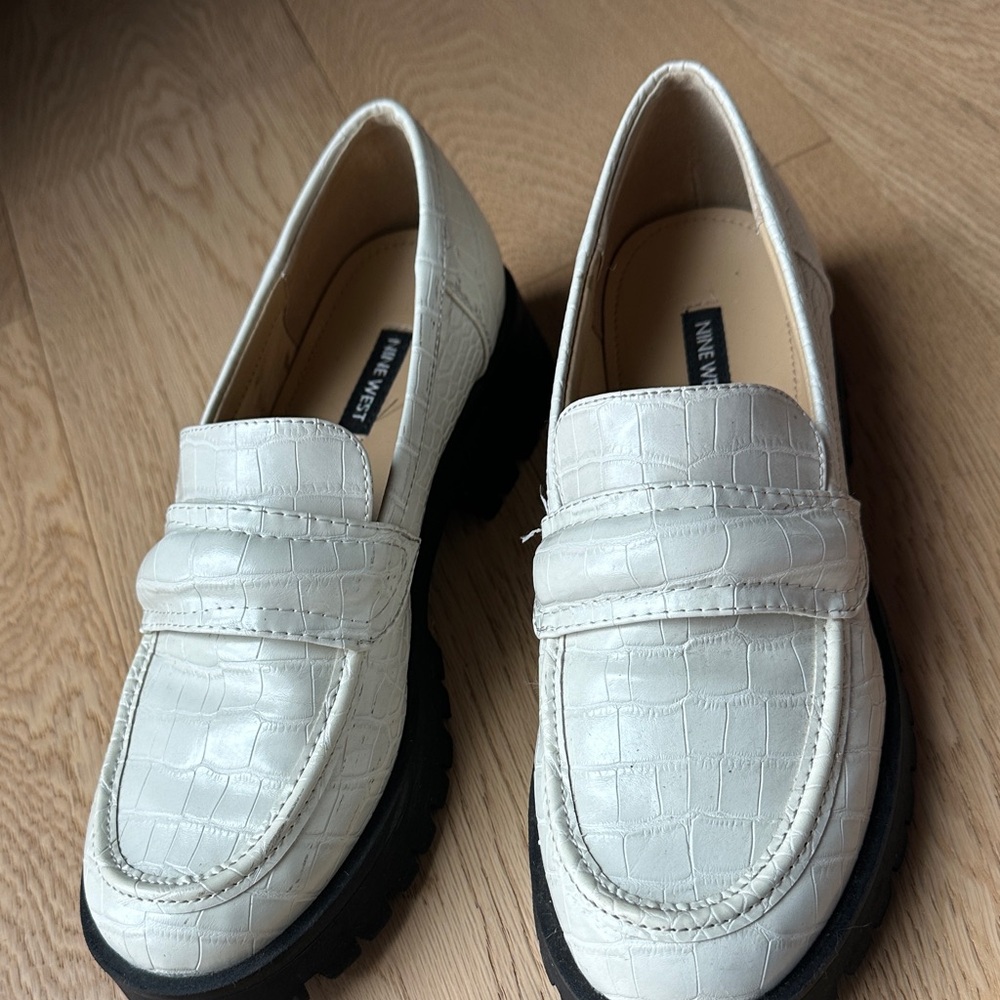 Nine West Ivory Croc-Embossed Loafers